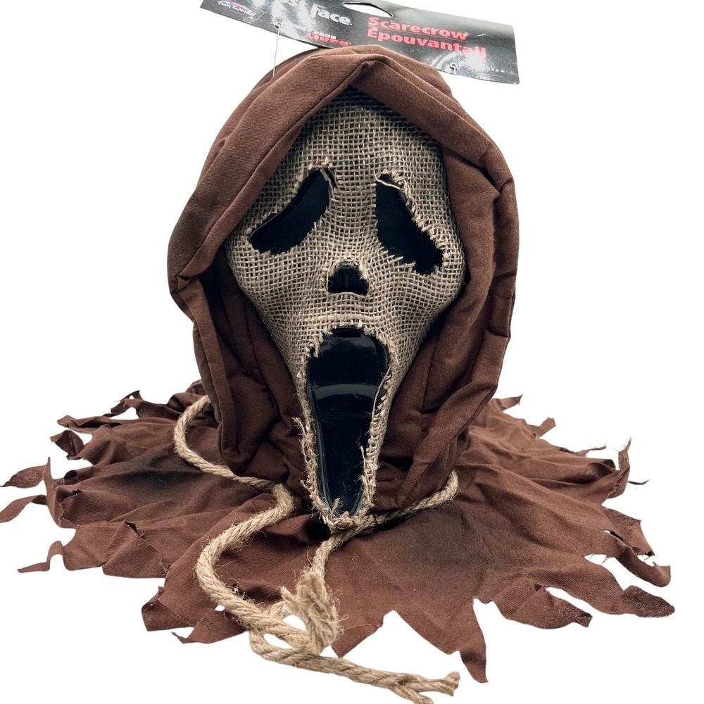 Fun World Ghost Face Scarecrow Mask Halloween Costume Brown‎ Hood Scary NWT